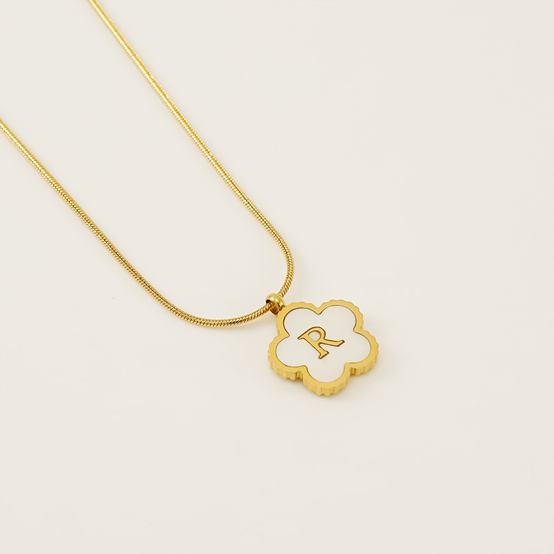 Or / Collier avec pendentif en forme de coquillage pour femme, série simple, lettre R, en acier inoxydable plaqué or 18 carats, 1 pièce Image18